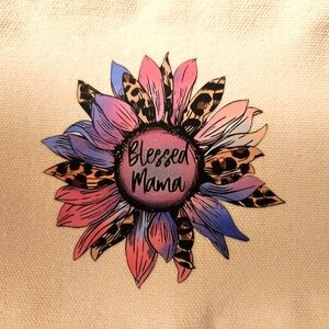 Floral 'Blessed Mama' Makeup Bag